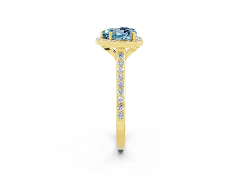 Yellow gold Heart Cut Halo Round Diamond Pavé Band with Four-Prong Setting_2