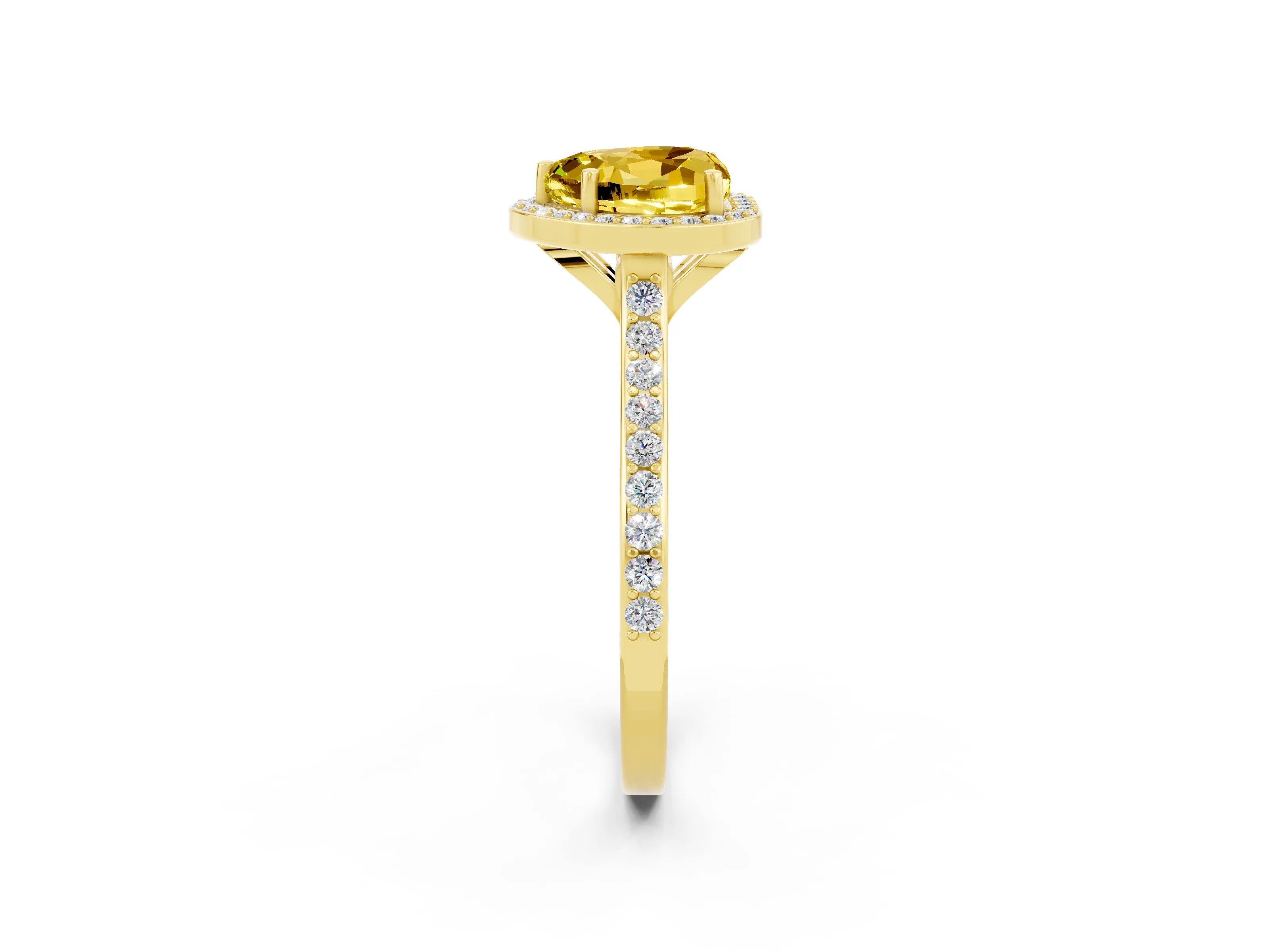 Yellow gold Heart Cut Halo Round Diamond Pavé Band with Four-Prong Setting_2