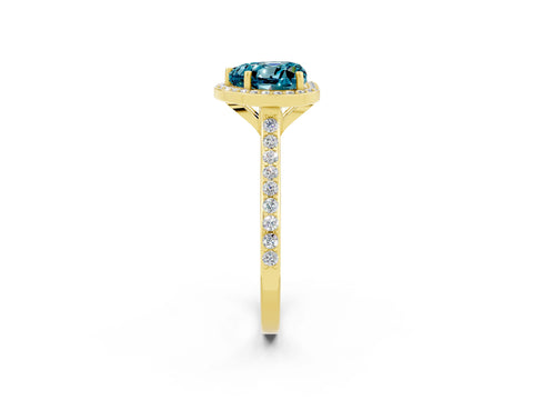 Yellow gold Heart Cut Halo Round Diamond Pavé Band with Four-Prong Setting_2