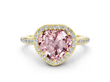 Yellow gold Heart Cut Halo Round Diamond Pavé Band with Four-Prong Setting