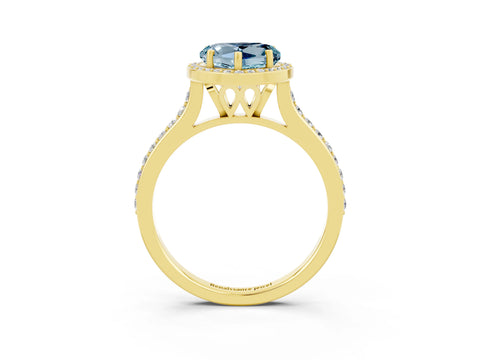 Yellow gold Heart Cut Halo Round Diamond Pavé Band with Four-Prong Setting_3