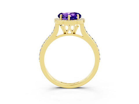 Yellow gold Heart Cut Halo Round Diamond Pavé Band with Four-Prong Setting_3