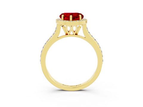 Yellow gold Heart Cut Halo Round Diamond Pavé Band with Four-Prong Setting_3