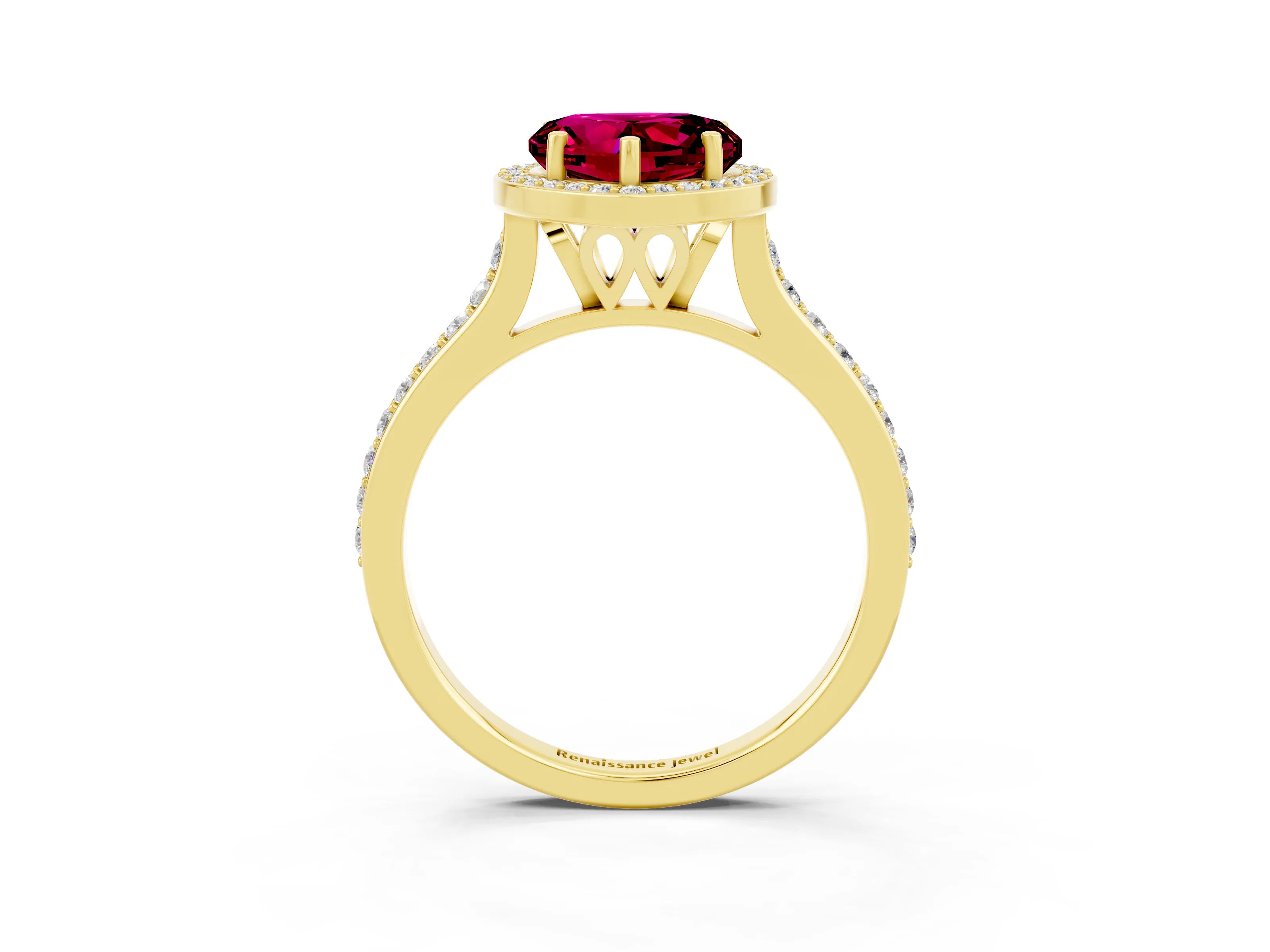 Yellow gold Heart Cut Halo Round Diamond Pavé Band with Four-Prong Setting_3