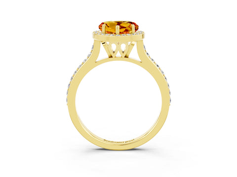 Yellow gold Heart Cut Halo Round Diamond Pavé Band with Four-Prong Setting_3