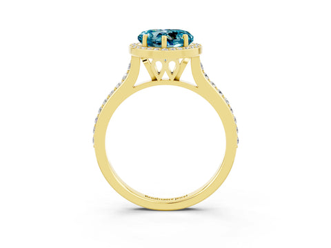 Yellow gold Heart Cut Halo Round Diamond Pavé Band with Four-Prong Setting_3