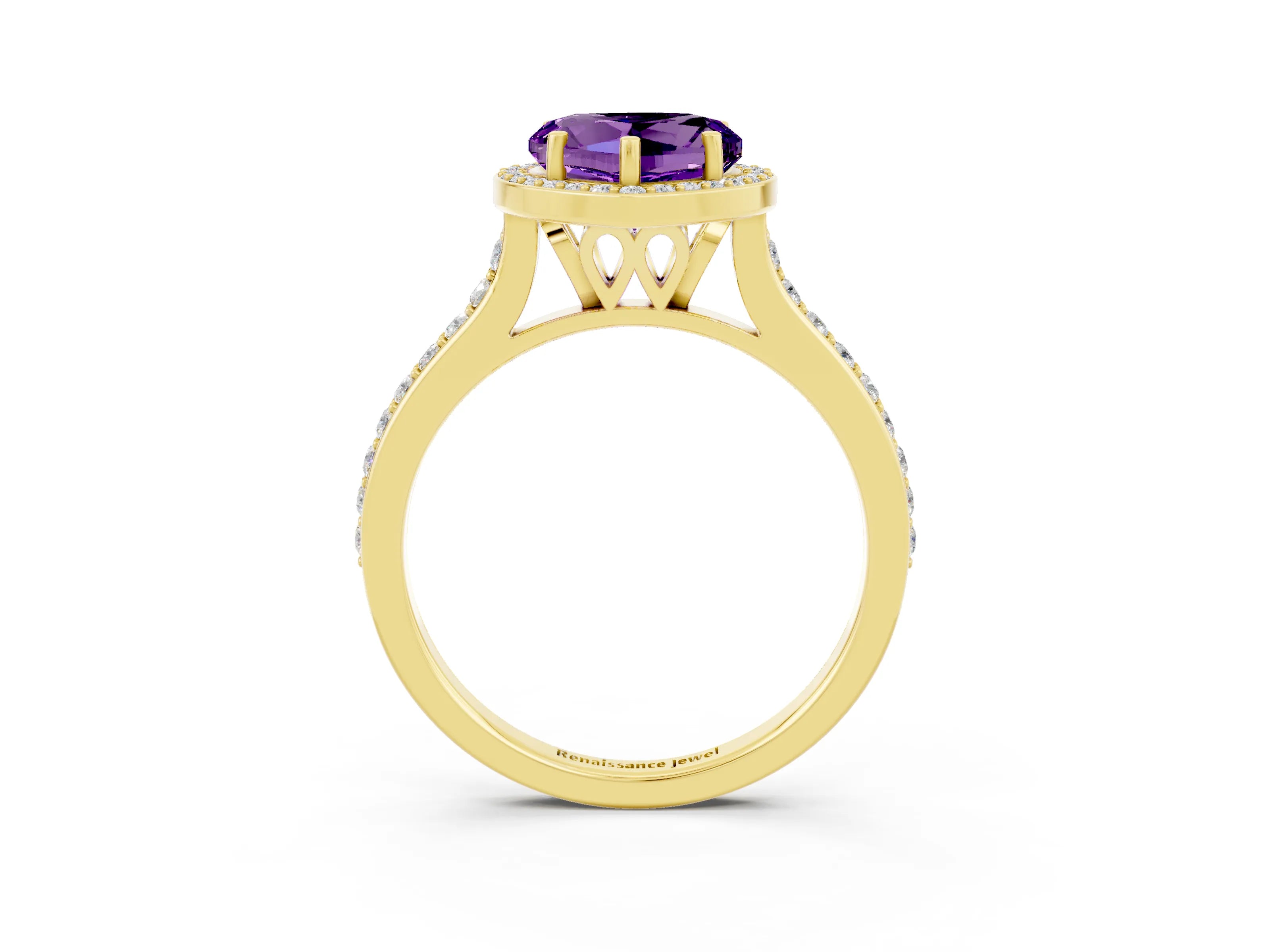 Yellow gold Heart Cut Halo Round Diamond Pavé Band with Four-Prong Setting_3