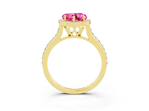 Yellow gold Heart Cut Halo Round Diamond Pavé Band with Four-Prong Setting_3