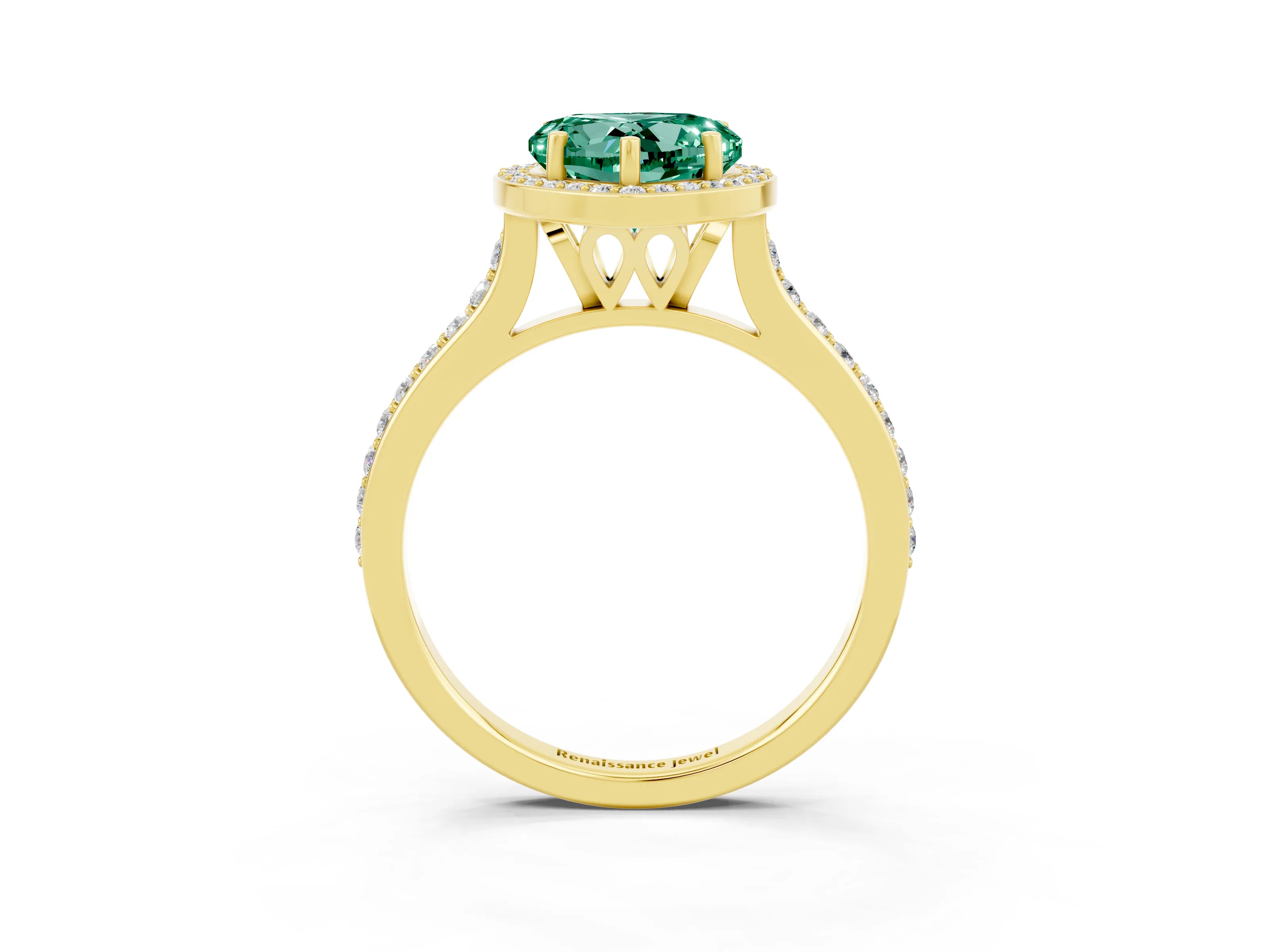 Yellow gold Heart Cut Halo Round Diamond Pavé Band with Four-Prong Setting_3