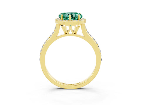 Yellow gold Heart Cut Halo Round Diamond Pavé Band with Four-Prong Setting_3