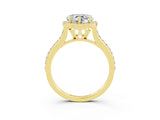 Yellow gold Heart Cut Halo Round Diamond Pavé Band with Four-Prong Setting_3