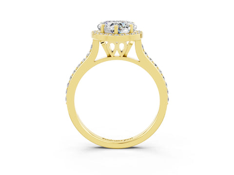 Yellow gold Heart Cut Halo Round Diamond Pavé Band with Four-Prong Setting_3