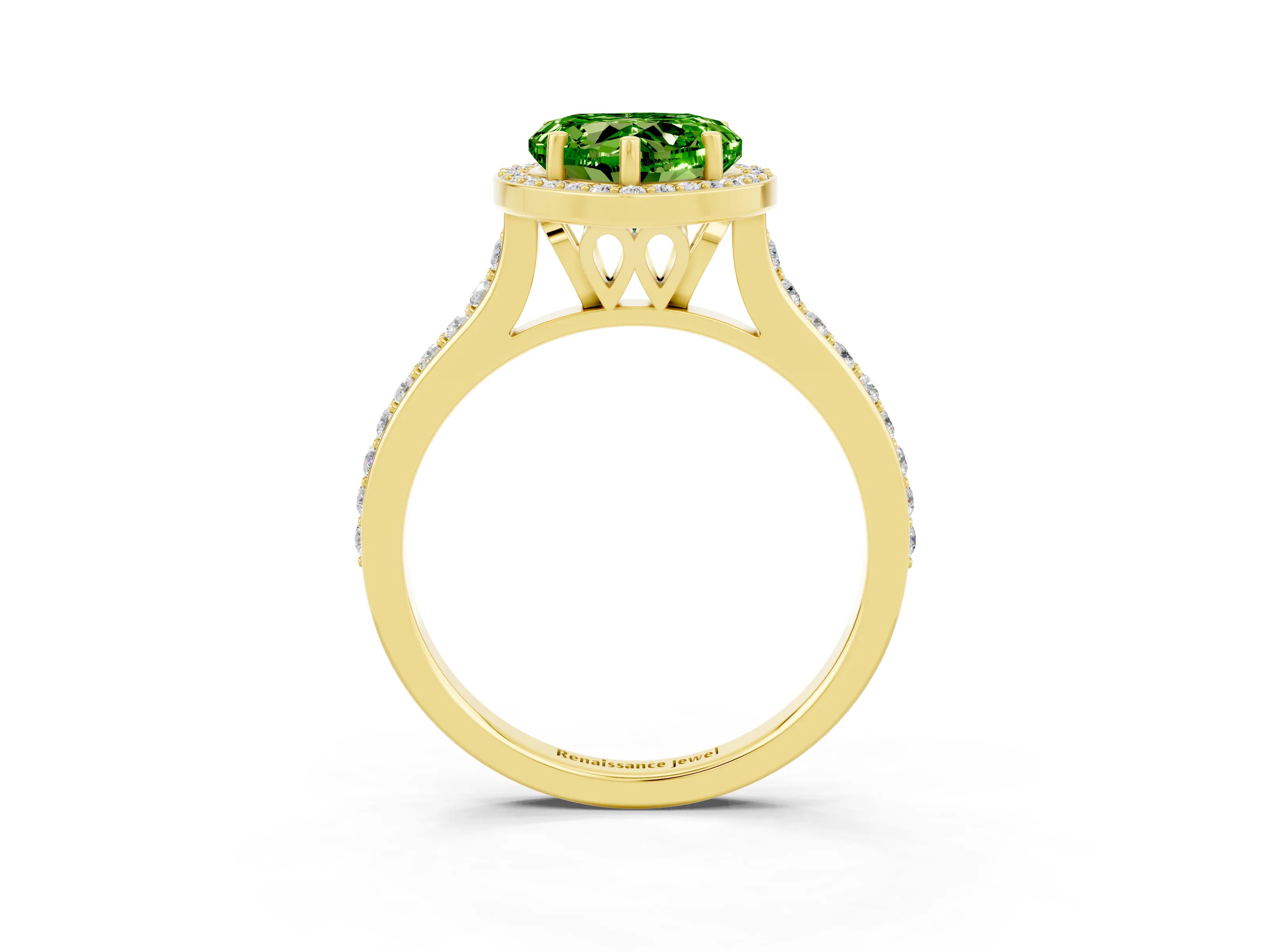 Yellow gold Heart Cut Halo Round Diamond Pavé Band with Four-Prong Setting_3