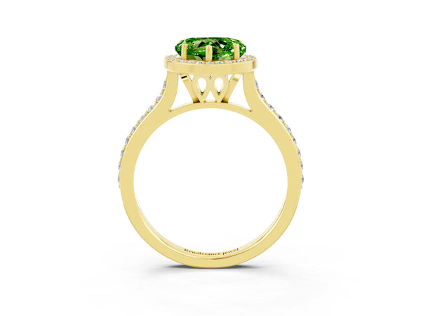 Yellow gold Heart Cut Halo Round Diamond Pavé Band with Four-Prong Setting