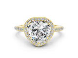 Yellow gold Heart Cut Halo Round Diamond Pavé Band with Four-Prong Setting