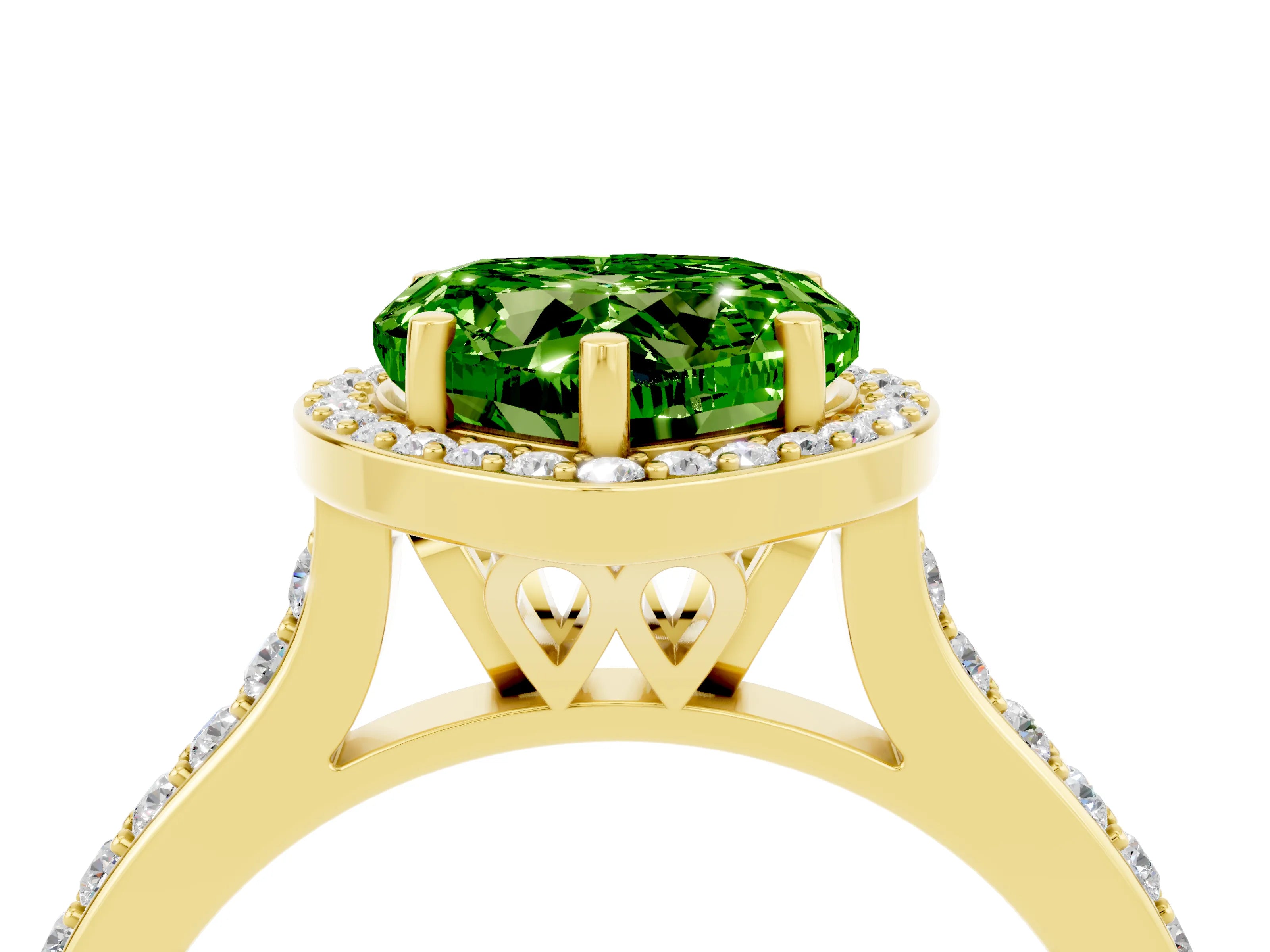 Yellow gold Heart Cut Halo Round Diamond Pavé Band with Four-Prong Setting_4