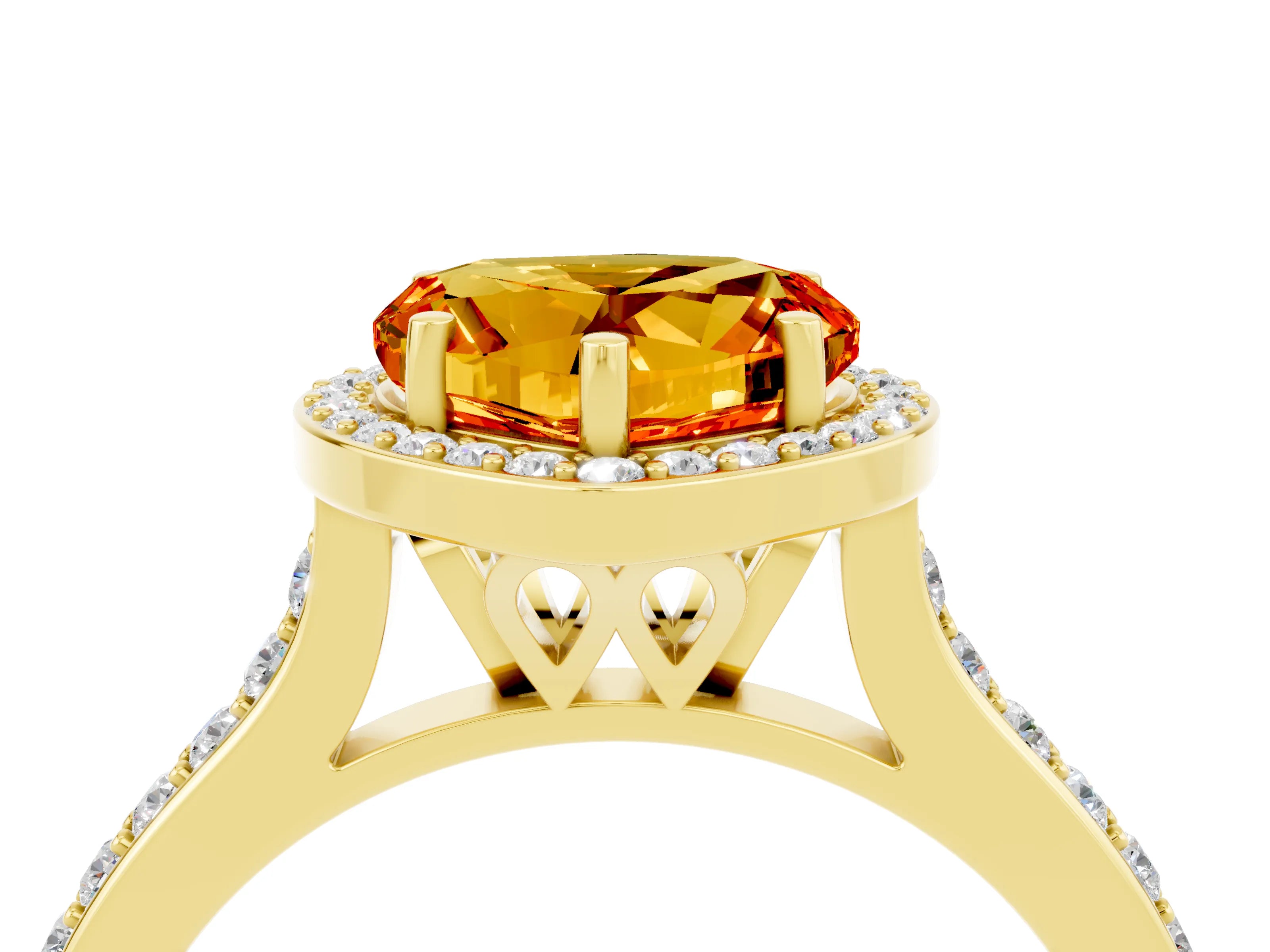 Yellow gold Heart Cut Halo Round Diamond Pavé Band with Four-Prong Setting_4