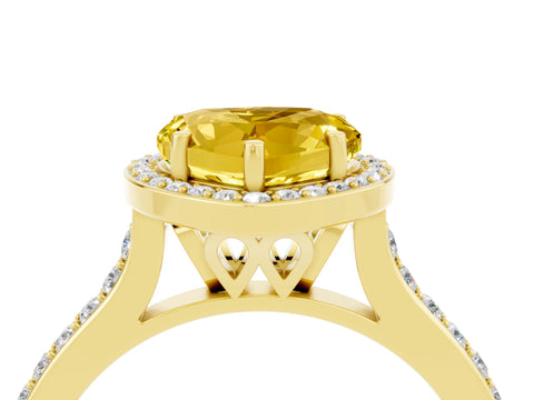 Yellow gold Heart Cut Halo Round Diamond Pavé Band with Four-Prong Setting_4
