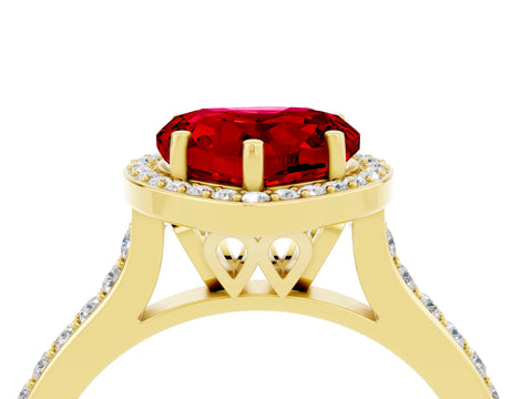 Yellow gold Heart Cut Halo Round Diamond Pavé Band with Four-Prong Setting_4