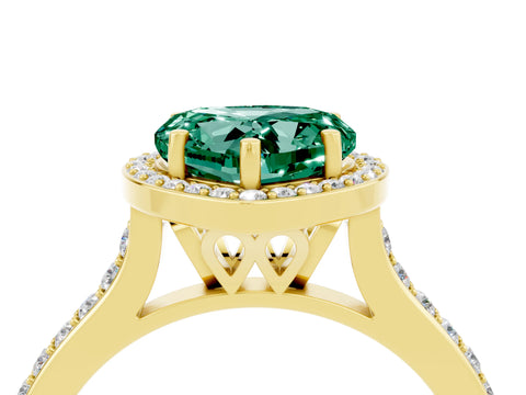 Yellow gold Heart Cut Halo Round Diamond Pavé Band with Four-Prong Setting_4
