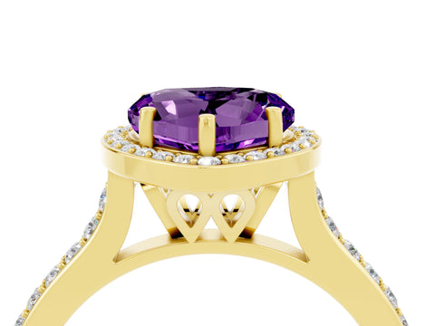 Yellow gold Heart Cut Halo Round Diamond Pavé Band with Four-Prong Setting_4
