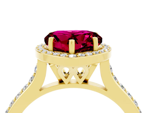 Yellow gold Heart Cut Halo Round Diamond Pavé Band with Four-Prong Setting_4