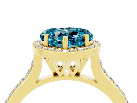 Yellow gold Heart Cut Halo Round Diamond Pavé Band with Four-Prong Setting_4