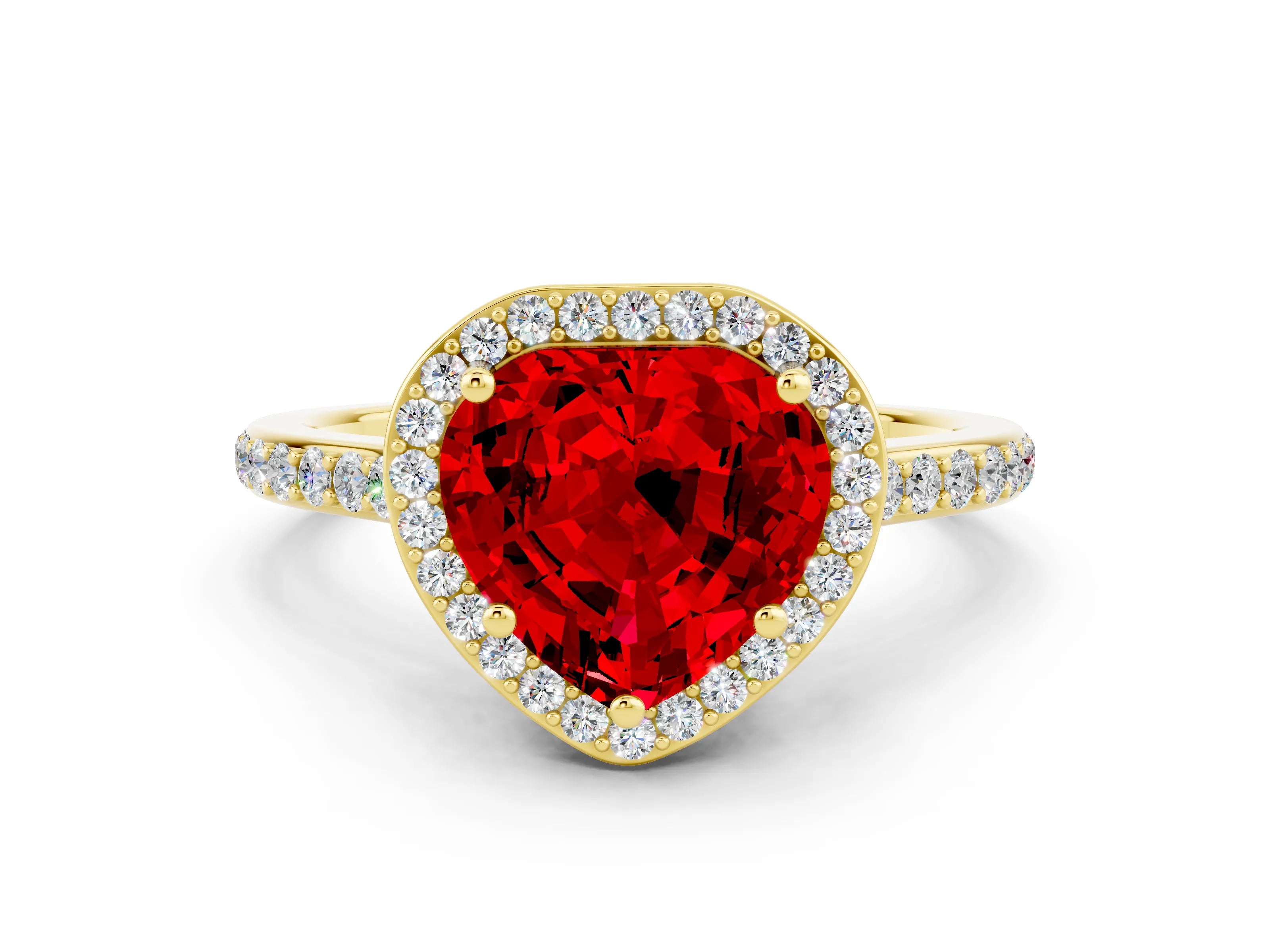 Yellow gold Heart Cut Halo Round Diamond Pavé Band with Four-Prong Setting