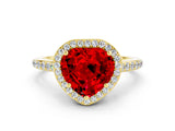 Yellow gold Heart Cut Halo Round Diamond Pavé Band with Four-Prong Setting
