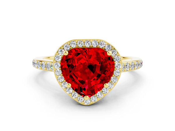 Yellow gold Heart Cut Halo Round Diamond Pavé Band with Four-Prong Setting