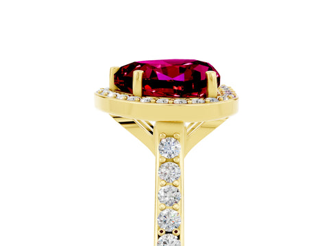 Yellow gold Heart Cut Halo Round Diamond Pavé Band with Four-Prong Setting_5