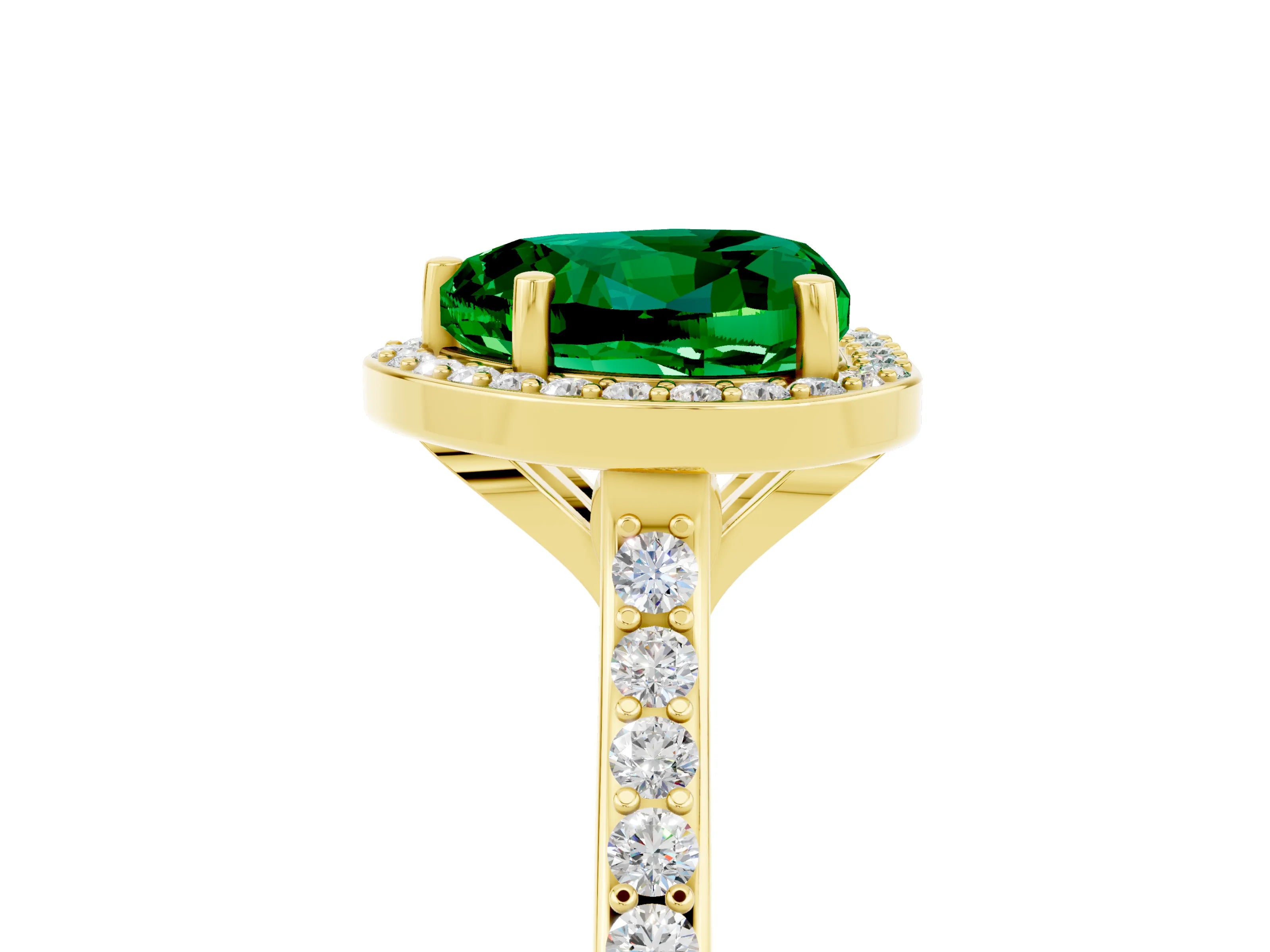 Yellow gold Heart Cut Halo Round Diamond Pavé Band with Four-Prong Setting_5