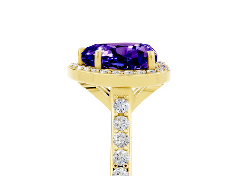 Yellow gold Heart Cut Halo Round Diamond Pavé Band with Four-Prong Setting_5