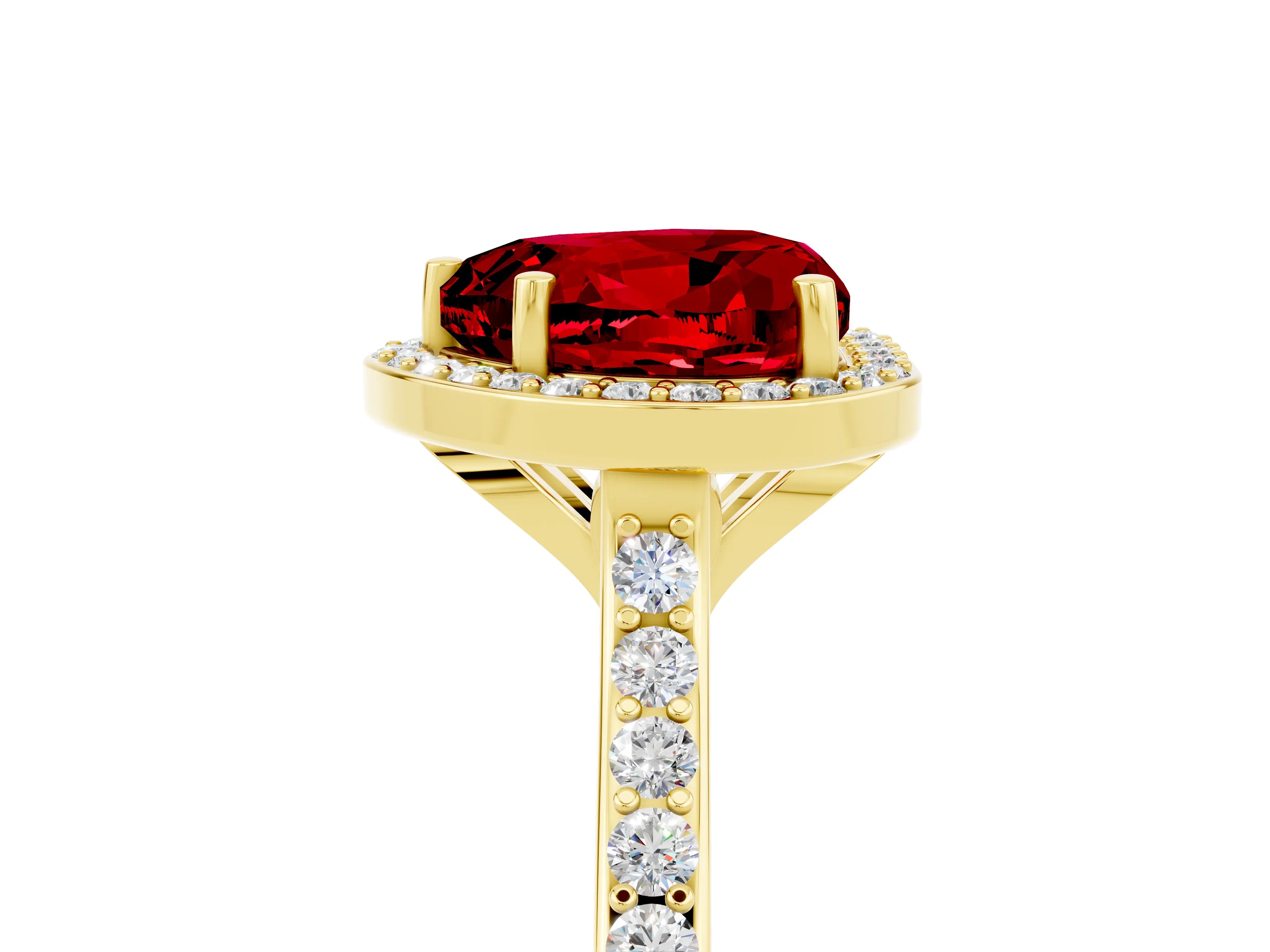 Yellow gold Heart Cut Halo Round Diamond Pavé Band with Four-Prong Setting_5