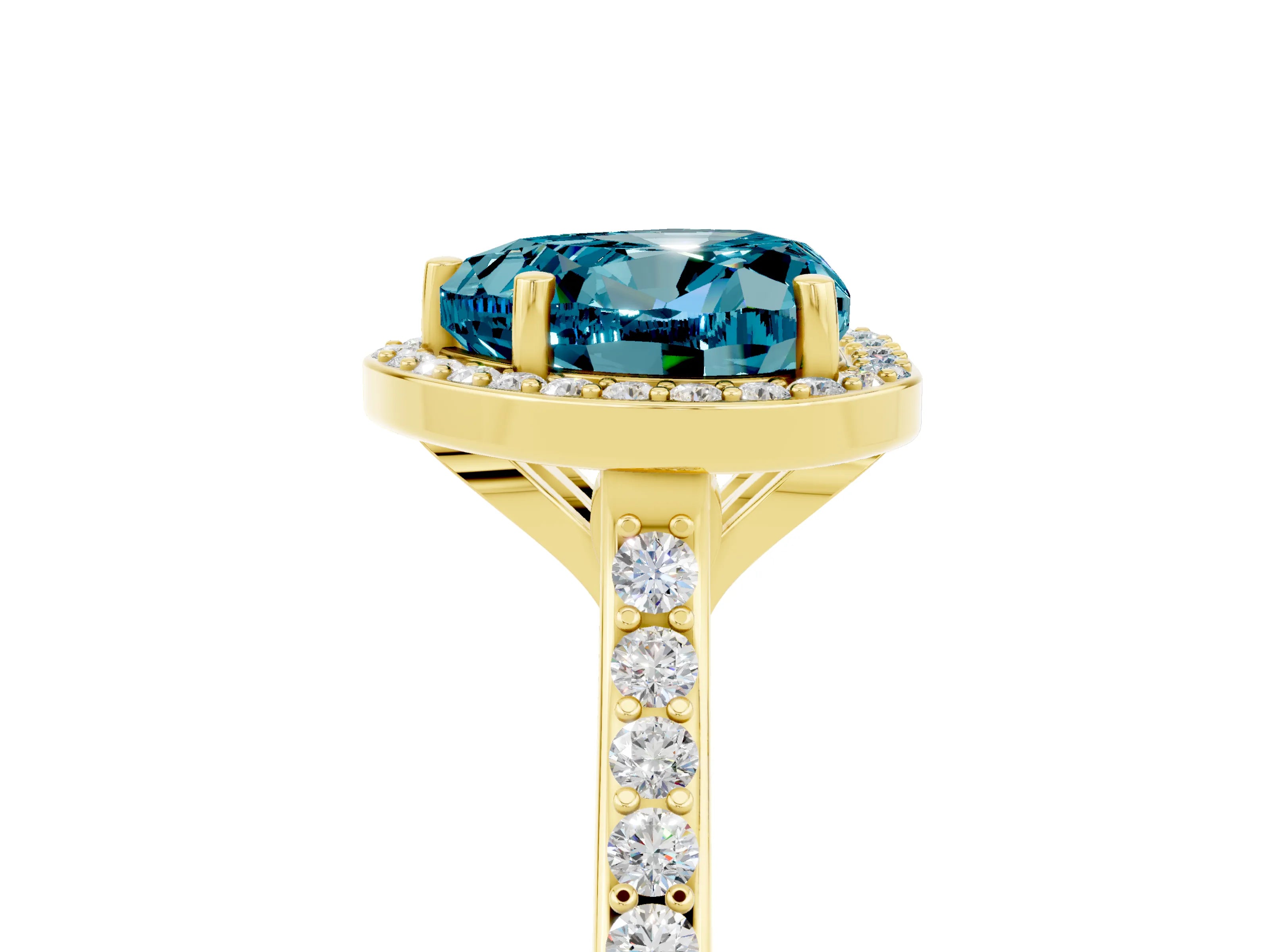 Yellow gold Heart Cut Halo Round Diamond Pavé Band with Four-Prong Setting_5
