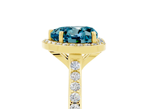 Yellow gold Heart Cut Halo Round Diamond Pavé Band with Four-Prong Setting_5