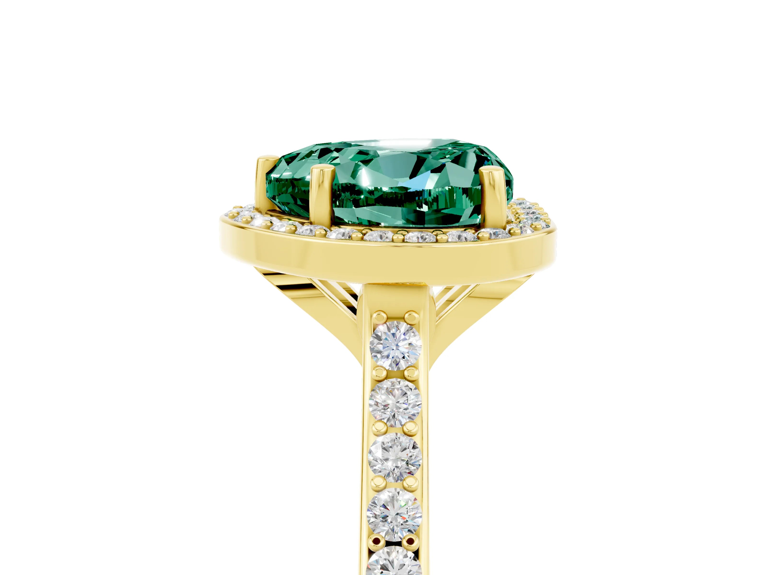Yellow gold Heart Cut Halo Round Diamond Pavé Band with Four-Prong Setting_5