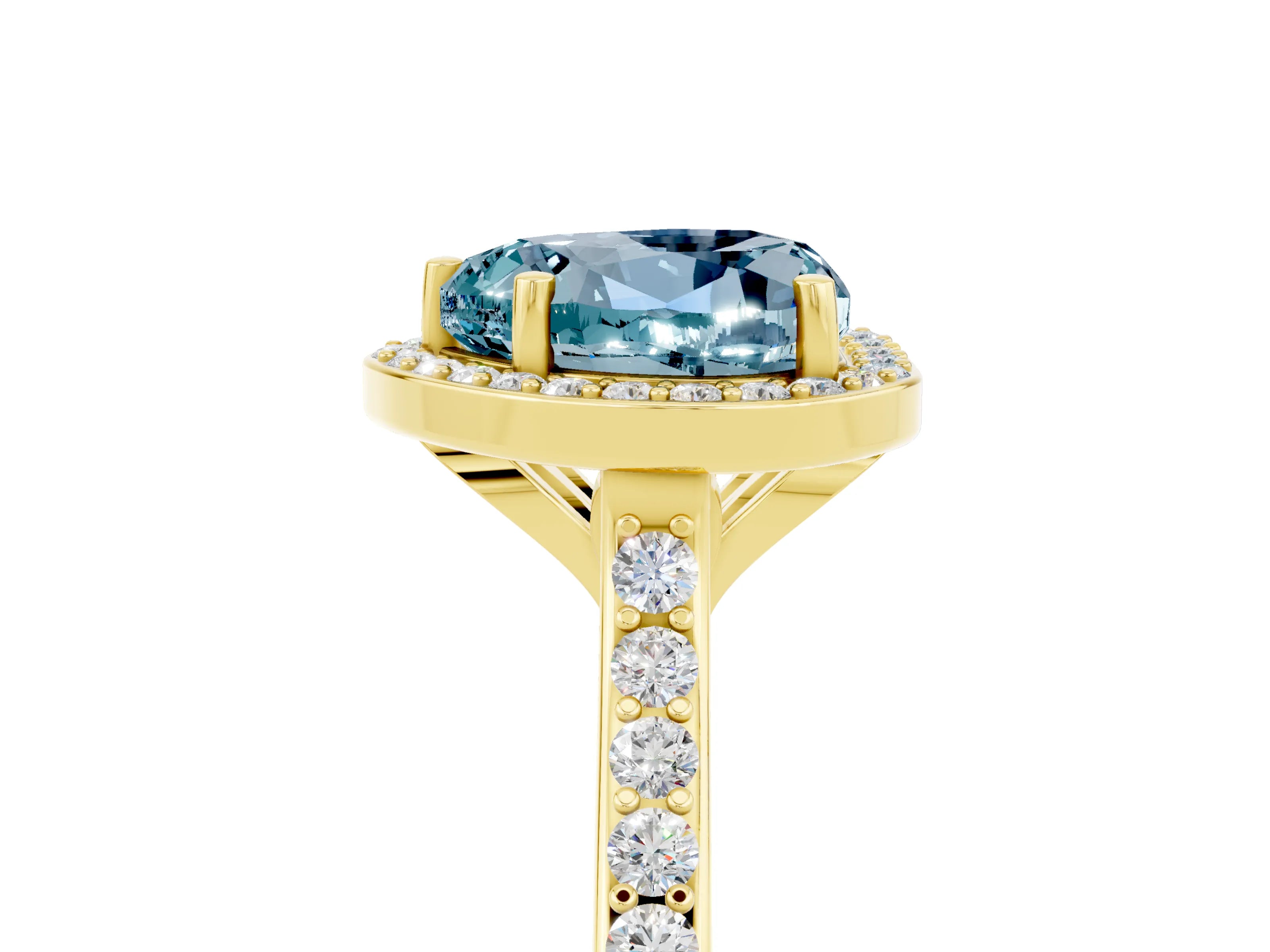 Yellow gold Heart Cut Halo Round Diamond Pavé Band with Four-Prong Setting_5