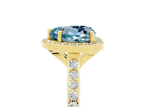 Yellow gold Heart Cut Halo Round Diamond Pavé Band with Four-Prong Setting_5