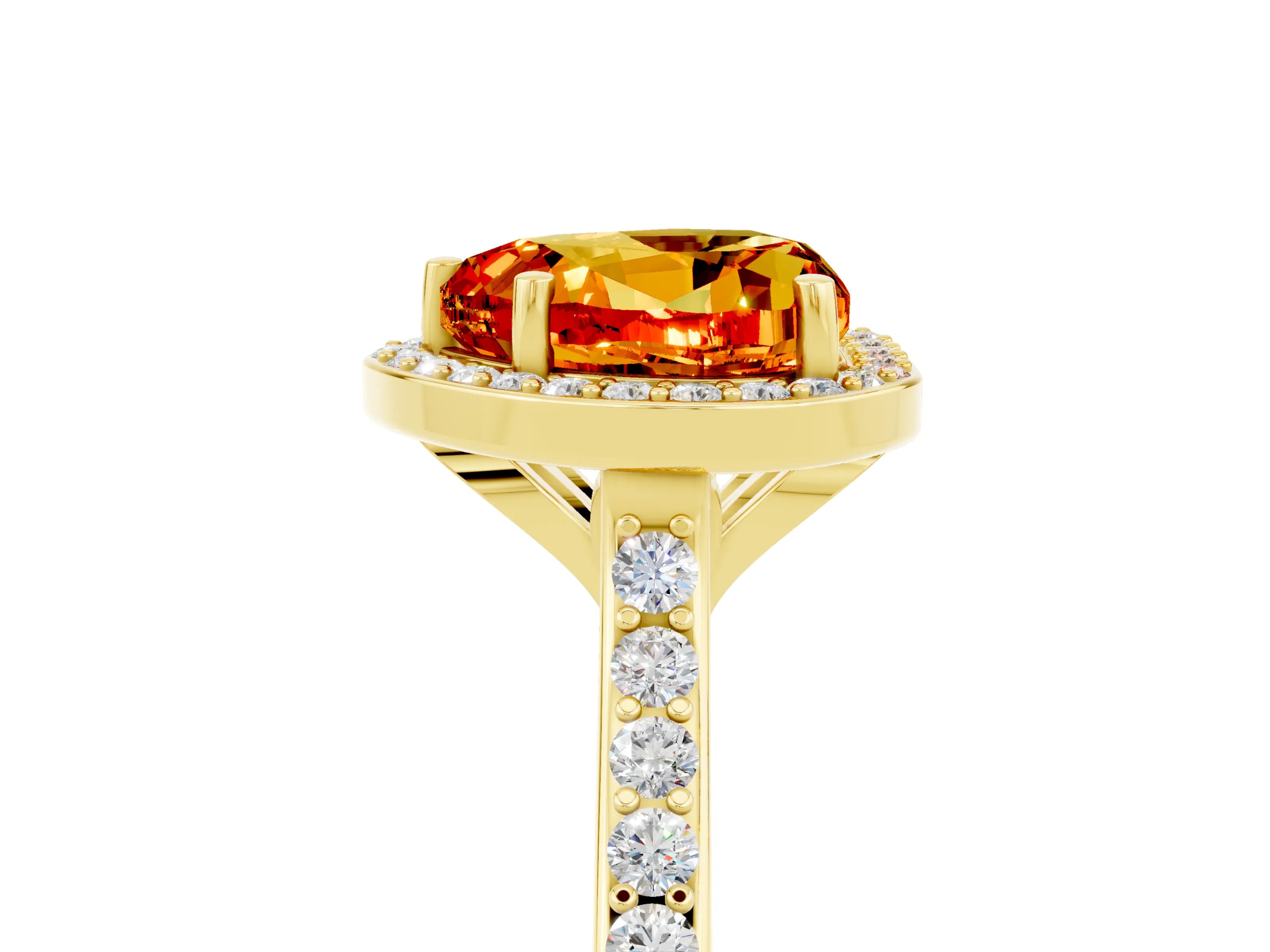 Yellow gold Heart Cut Halo Round Diamond Pavé Band with Four-Prong Setting_5