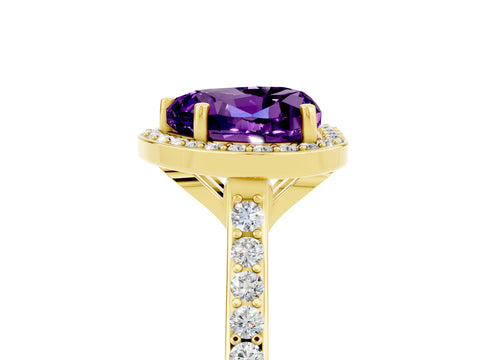 Yellow gold Heart Cut Halo Round Diamond Pavé Band with Four-Prong Setting_5
