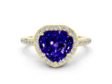 Yellow gold Heart Cut Halo Round Diamond Pavé Band with Four-Prong Setting