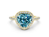 Yellow gold Heart Cut Halo Round Diamond Pavé Band with Four-Prong Setting