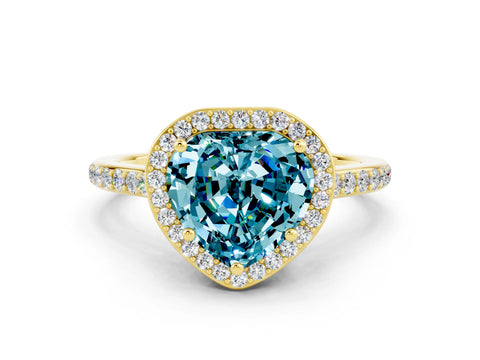 Yellow gold Heart Cut Halo Round Diamond Pavé Band with Four-Prong Setting
