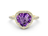 Yellow gold Heart Cut Halo Round Diamond Pavé Band with Four-Prong Setting