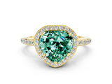 Yellow gold Heart Cut Halo Round Diamond Pavé Band with Four-Prong Setting