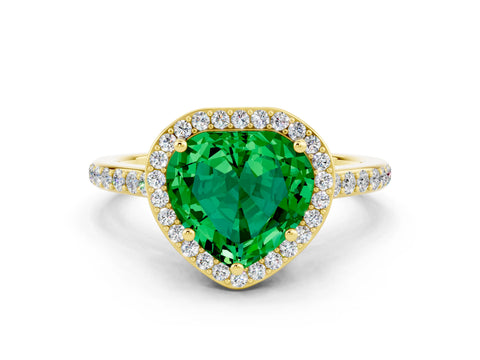 Yellow gold Heart Cut Halo Round Diamond Pavé Band with Four-Prong Setting