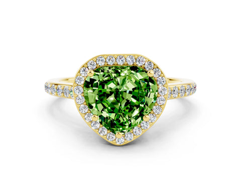 Yellow gold Heart Cut Halo Round Diamond Pavé Band with Four-Prong Setting