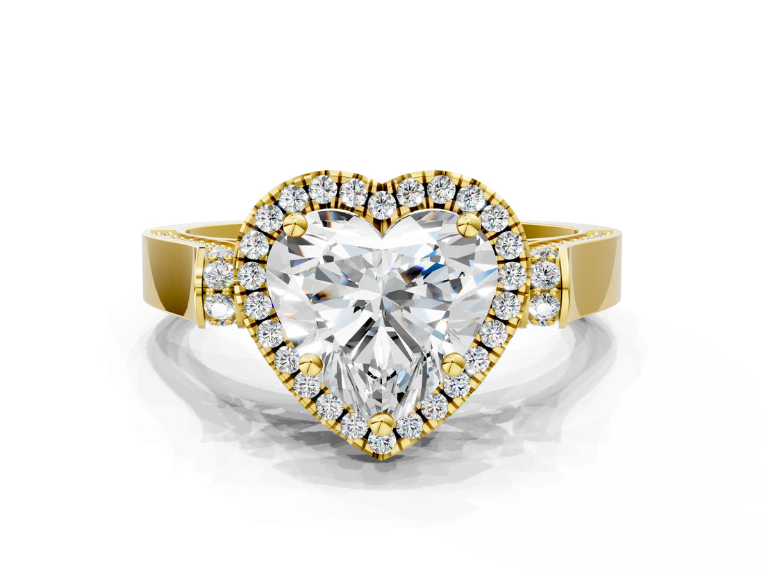 Yellow gold Heart Cut Halo Round Diamond Twist Band with Four-Prong Setting_15