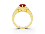 Yellow gold Heart Cut Halo Ruby Ring with Split Shank and Four-Prong Setting_3